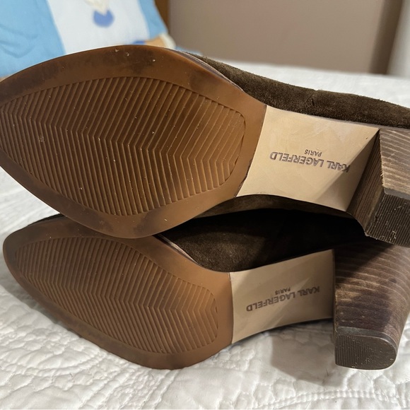 Karl Lagerfeld Dark Brown Suede Heeled Boots - Picture 5 of 6